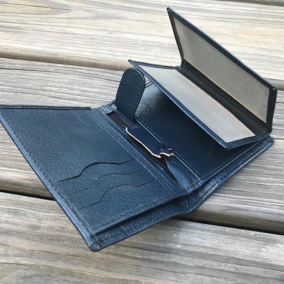 Blue Wallet Handmade Men Card Holder Purse Leather - Picture 12 of 12